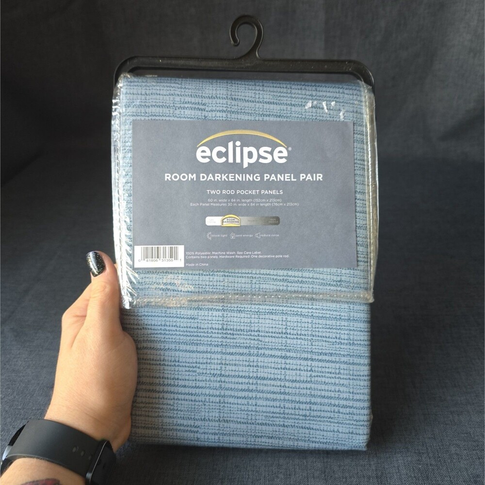 Eclipse Room Darkening 2 Rod Pocket Panels 30x84 Blue/Gray 100% Polyester